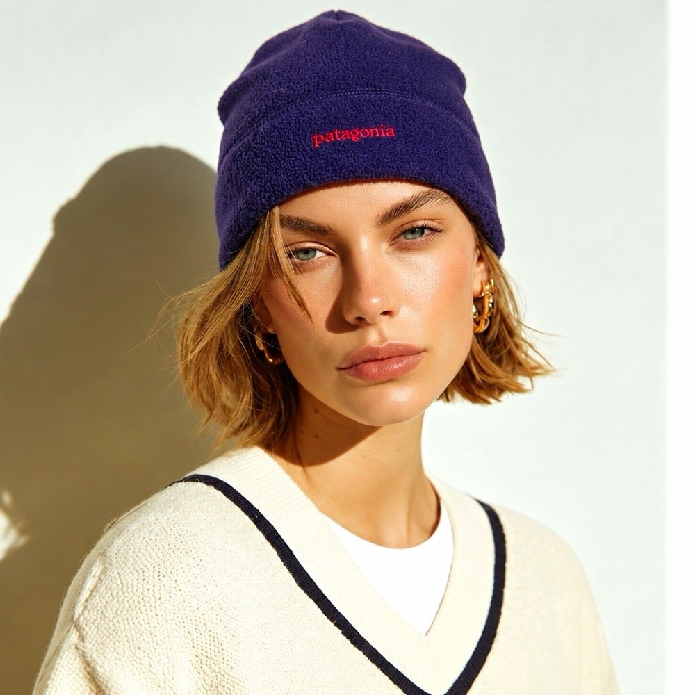 Patagonia 1990s Vintage Purple Fleece Beanie Hat Made in USA Recycled Polyester
